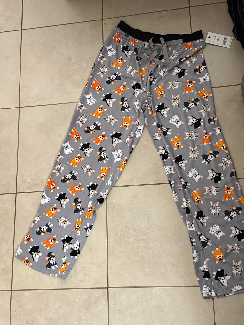 Rene Rofe Gray Sleep Pants with Orange, Black & White Puppy Print